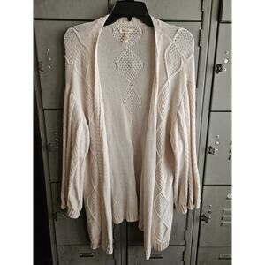 Matilda Jane Neutral Cream Cable Knit Cardigan Size Large Open Front